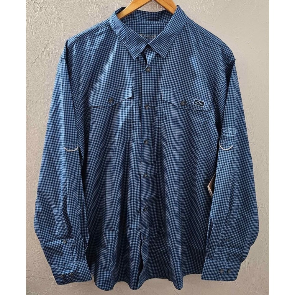 *NEW w/Tag Drake Waterfowl Mens Frat Blue Checkered Long Sleeve Shirt Size Large